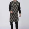 Vastramay Men's Black Cotton Silk Blend Kurta And Churidar Set Buy 1 Get 1