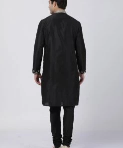 Vastramay Men's Black Cotton Silk Blend Kurta And Churidar Set Buy 1 Get 1