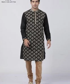 Vastramay Buy 1 Get 1 Men's Black Cotton Silk Blend Kurta And Pyjama Set