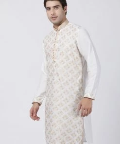 Vastramay Men's White Cotton Silk Blend Kurta Buy 1 Get 1