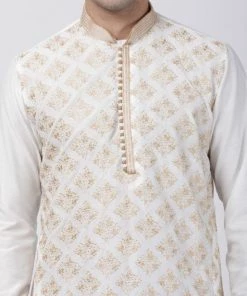 Vastramay Men's White Cotton Silk Blend Kurta Buy 1 Get 1
