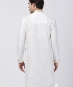 Vastramay Men's White Cotton Silk Blend Kurta Buy 1 Get 1