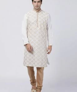 Vastramay Men's White Cotton Silk Blend Kurta Buy 1 Get 1