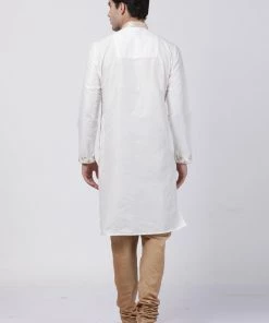 Vastramay Men's White Cotton Silk Blend Kurta And Pyjama Set Buy 1 Get 1