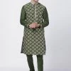 Vastramay Men's Green Cotton Silk Blend Kurta