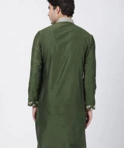 Vastramay Men's Green Cotton Silk Blend Kurta