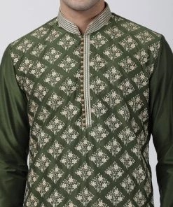 Vastramay Buy 1 Get 1 Men's Green Cotton Silk Blend Kurta And Churidar Set