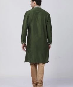 Vastramay Buy 1 Get 1 Men's Green Cotton Silk Blend Kurta And Churidar Set