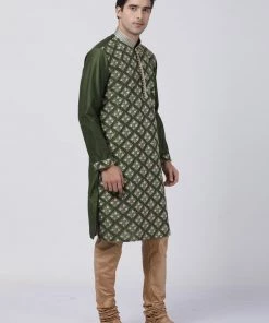 Vastramay Buy 1 Get 1 Men's Green Cotton Silk Blend Kurta And Churidar Set
