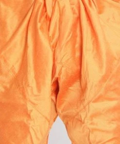 Vastramay Men's Orange Cotton Silk Blend Kurta And Churidar Set Buy 1 Get 1