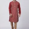 Vastramay Men's Red Cotton Silk Blend Kurta And Pyjama Set