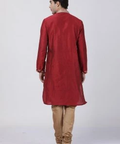 Vastramay Men's Red Cotton Silk Blend Kurta And Pyjama Set