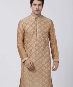 Vastramay Buy 1 Get 1 Men's Gold Cotton Silk Blend Kurta
