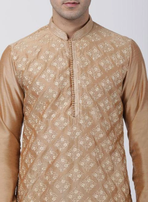 Vastramay Buy 1 Get 1 Men's Gold Cotton Silk Blend Kurta 5 Vastramay Buy 1 Get 1 Men's Gold Cotton Silk Blend Kurta