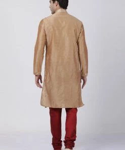 Vastramay Men's Gold Cotton Silk Blend Kurta And Pyjama Set Kurta Sets