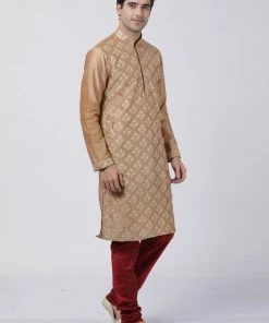 Vastramay Men's Gold Cotton Silk Blend Kurta And Pyjama Set Kurta Sets