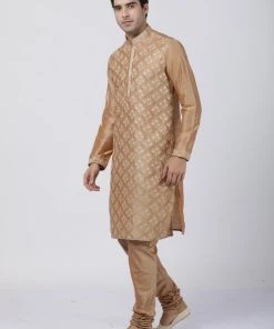 Vastramay Kurta Sets Men's Gold Cotton Silk Blend Kurta And Pyjama Set