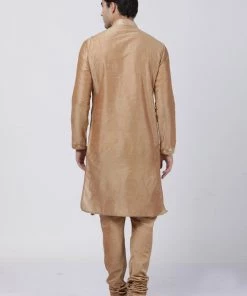 Vastramay Kurta Sets Men's Gold Cotton Silk Blend Kurta And Pyjama Set