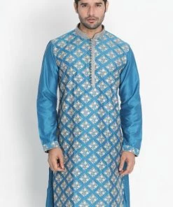 Vastramay Men's Dark Green Cotton Silk Blend Kurta