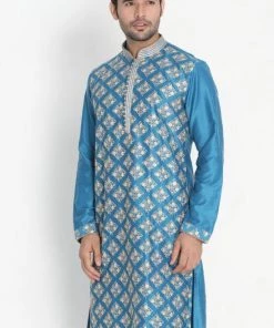 Vastramay Men's Dark Green Cotton Silk Blend Kurta