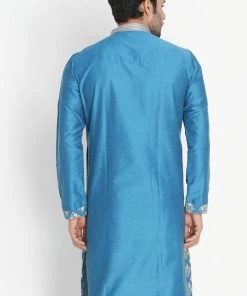 Vastramay Men's Dark Green Cotton Silk Blend Kurta