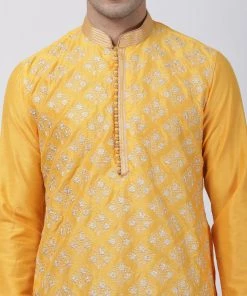 Vastramay Buy 1 Get 1 Men's Yellow Cotton Silk Blend Kurta