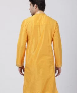 Vastramay Buy 1 Get 1 Men's Yellow Cotton Silk Blend Kurta