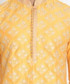 Vastramay Buy 1 Get 1 Men's Yellow Cotton Silk Blend Kurta And Churidar Set