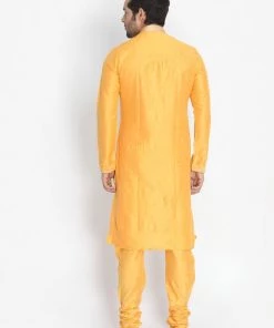 Vastramay Buy 1 Get 1 Men's Yellow Cotton Silk Blend Kurta And Churidar Set
