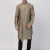 Vastramay Men's Copper-toned Cotton Silk Blend Kurta And Churidar Set