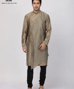 Vastramay Men's Copper-toned Cotton Silk Blend Kurta And Churidar Set