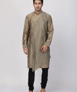 Vastramay Men's Copper-toned Cotton Silk Blend Kurta