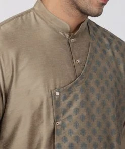 Vastramay Men's Copper-toned Cotton Silk Blend Kurta And Churidar Set