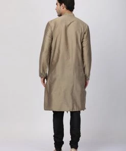 Vastramay Men's Copper-toned Cotton Silk Blend Kurta And Churidar Set
