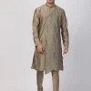 Vastramay Men's Copper-toned Cotton Silk Blend Kurta And Churidar Set