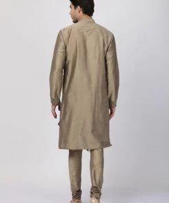 Vastramay Men's Copper-toned Cotton Silk Blend Kurta And Churidar Set