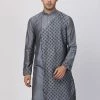Vastramay Men's Grey Cotton Silk Blend Kurta