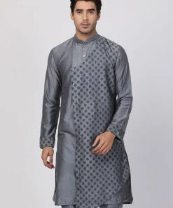 Vastramay Men's Grey Cotton Silk Blend Kurta