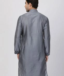 Vastramay Men's Grey Cotton Silk Blend Kurta