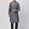 Vastramay Men's Grey Cotton Silk Blend Kurta And Churidar Set