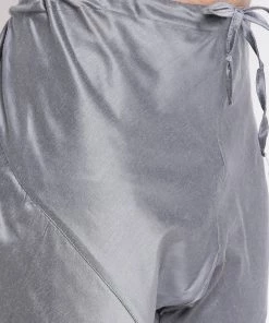 Vastramay Baap Beta Grey Silk Blend Printed Angrakha Design Kurta Pyjama Set