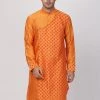 Vastramay Men's Orange Cotton Silk Blend Kurta