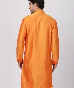 Vastramay Men's Orange Cotton Silk Blend Kurta