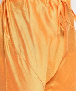 Vastramay Men's Orange Cotton Silk Blend Kurta And Churidar Set