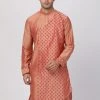 Vastramay Men's Peach Cotton Silk Blend Kurta