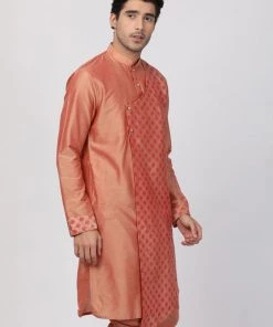 Vastramay Men's Peach Cotton Silk Blend Kurta