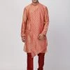 Vastramay Men's Peach Cotton Silk Blend Kurta And Churidar Set