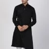 Vastramay Men's Black Cotton Silk Blend Kurta