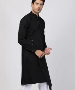Vastramay Men's Black Cotton Silk Blend Kurta