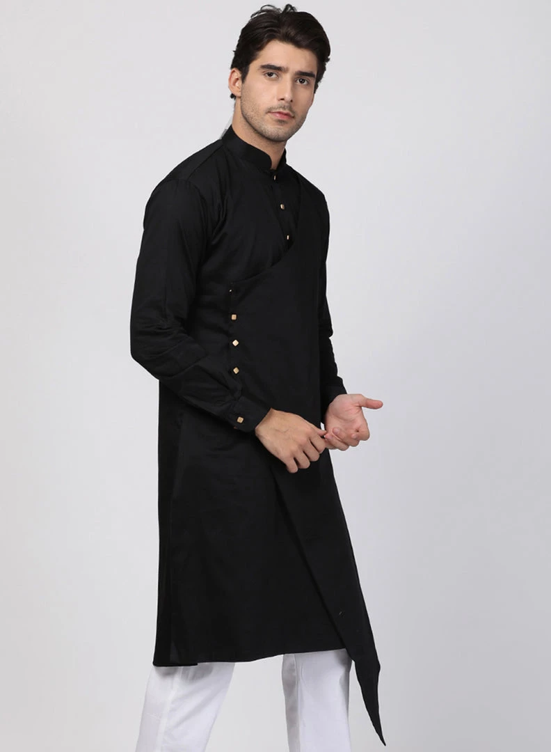 Vastramay Men's Black Cotton Silk Blend Kurta 4 Vastramay Men's Black Cotton Silk Blend Kurta